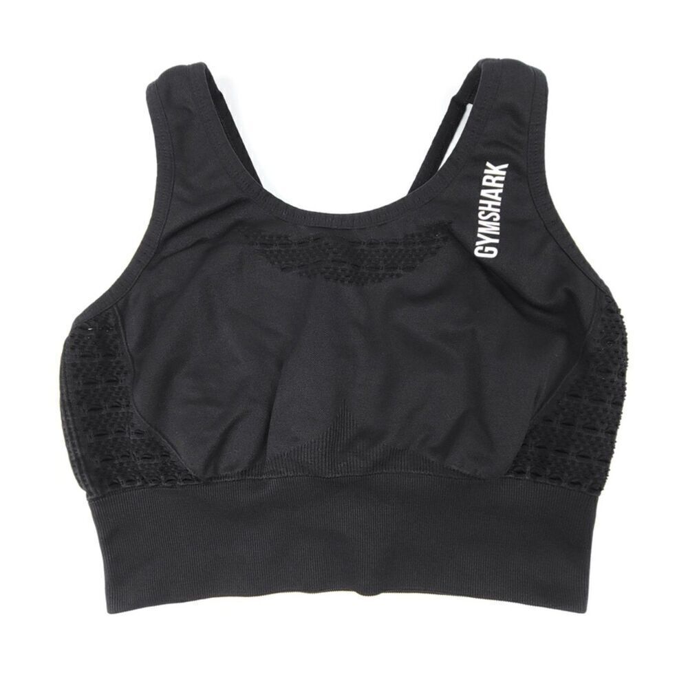 GYMSHARK Energy+ Seamless Crop Top Perforated Sports Bra Womens Small Black